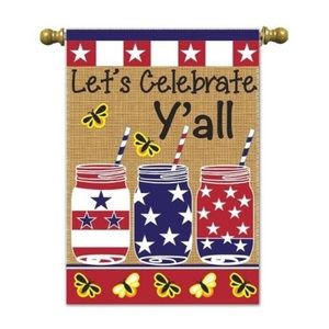 Let’s Celebrate Y’all double appliqué burlap house flag 4th of July decoration